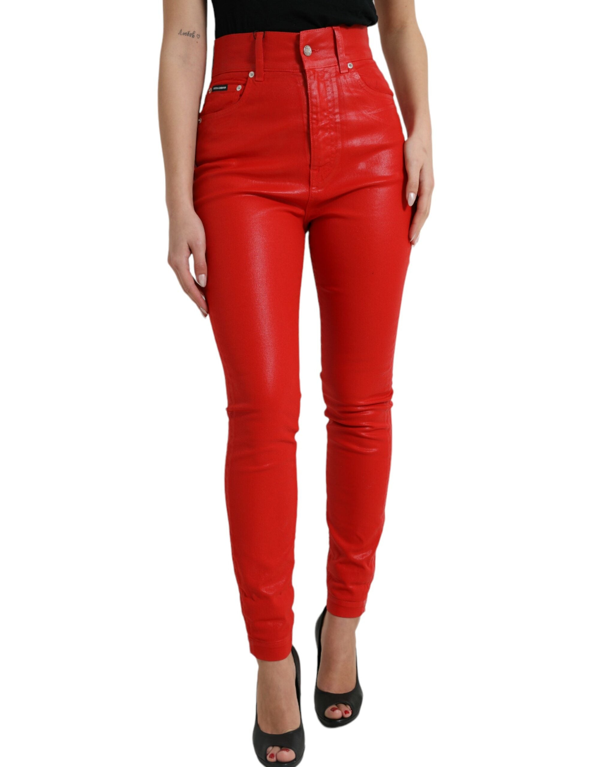 Dolce & Gabbana Rød Bomuld Denim Bukser & Jeans