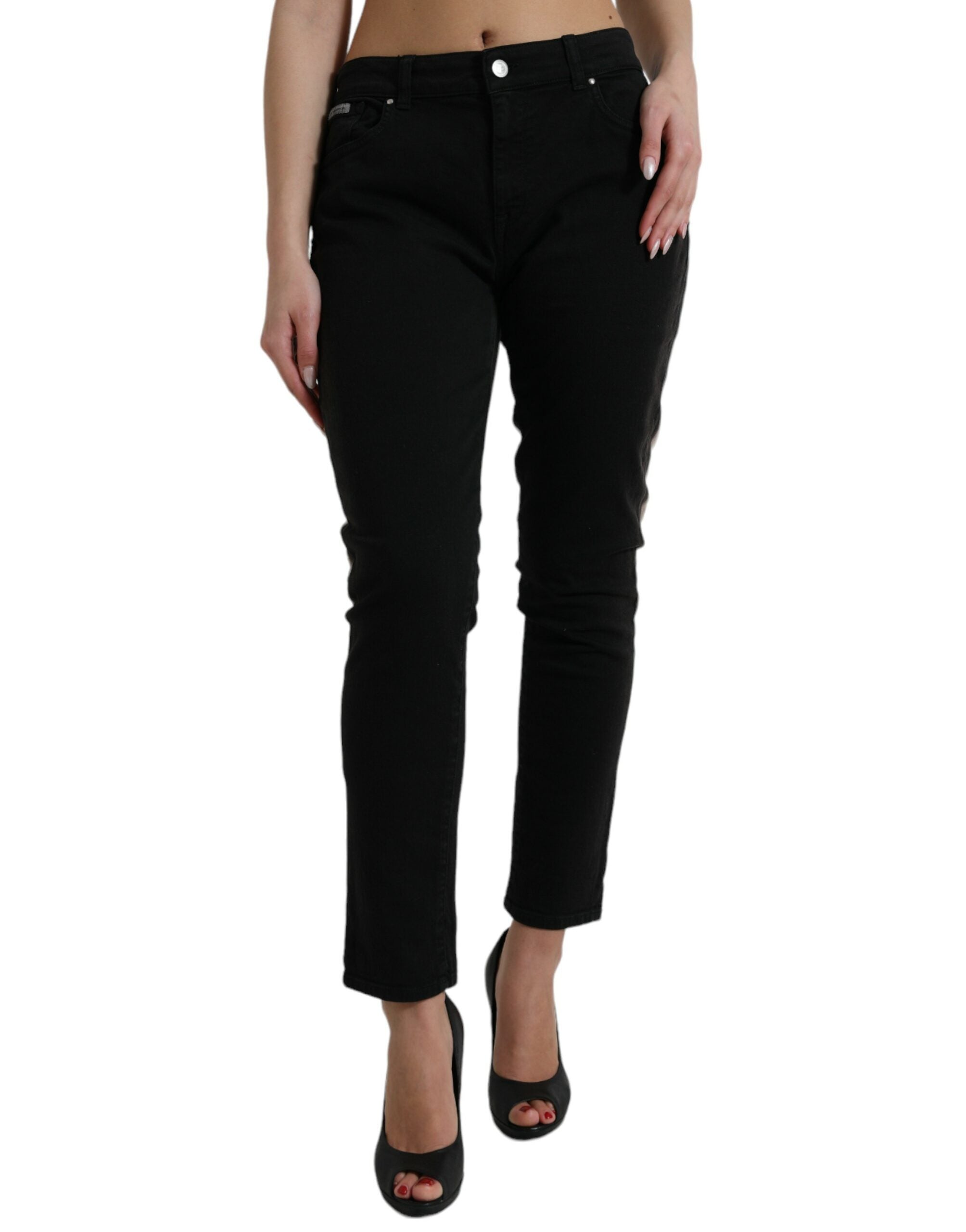 Dolce & Gabbana Sort Grå Denim Logo Skinny Bukser & Jeans