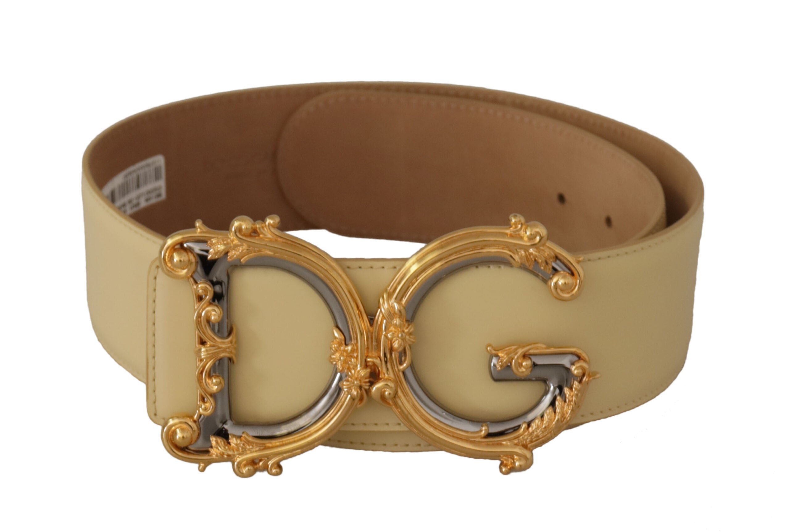 Dolce & Gabbana Beige Wide Waist Læder DG Logo Baroque Buckle Bælte