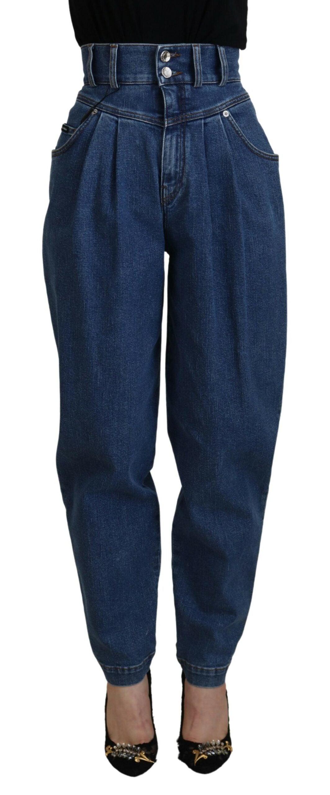 Dolce & Gabbana Blå High Waist Denim Bomuld Stretch Jeans