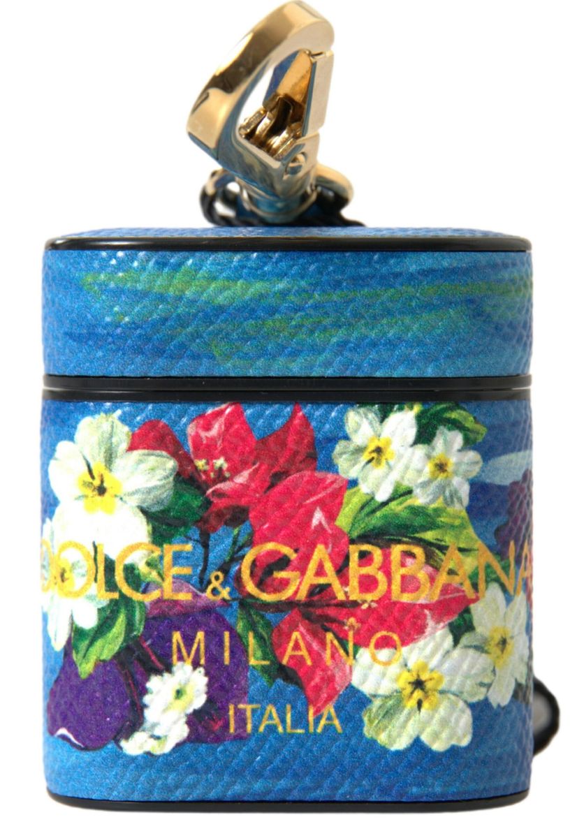 Dolce & Gabbana Blå Læder Logo Print Airpods Holder
