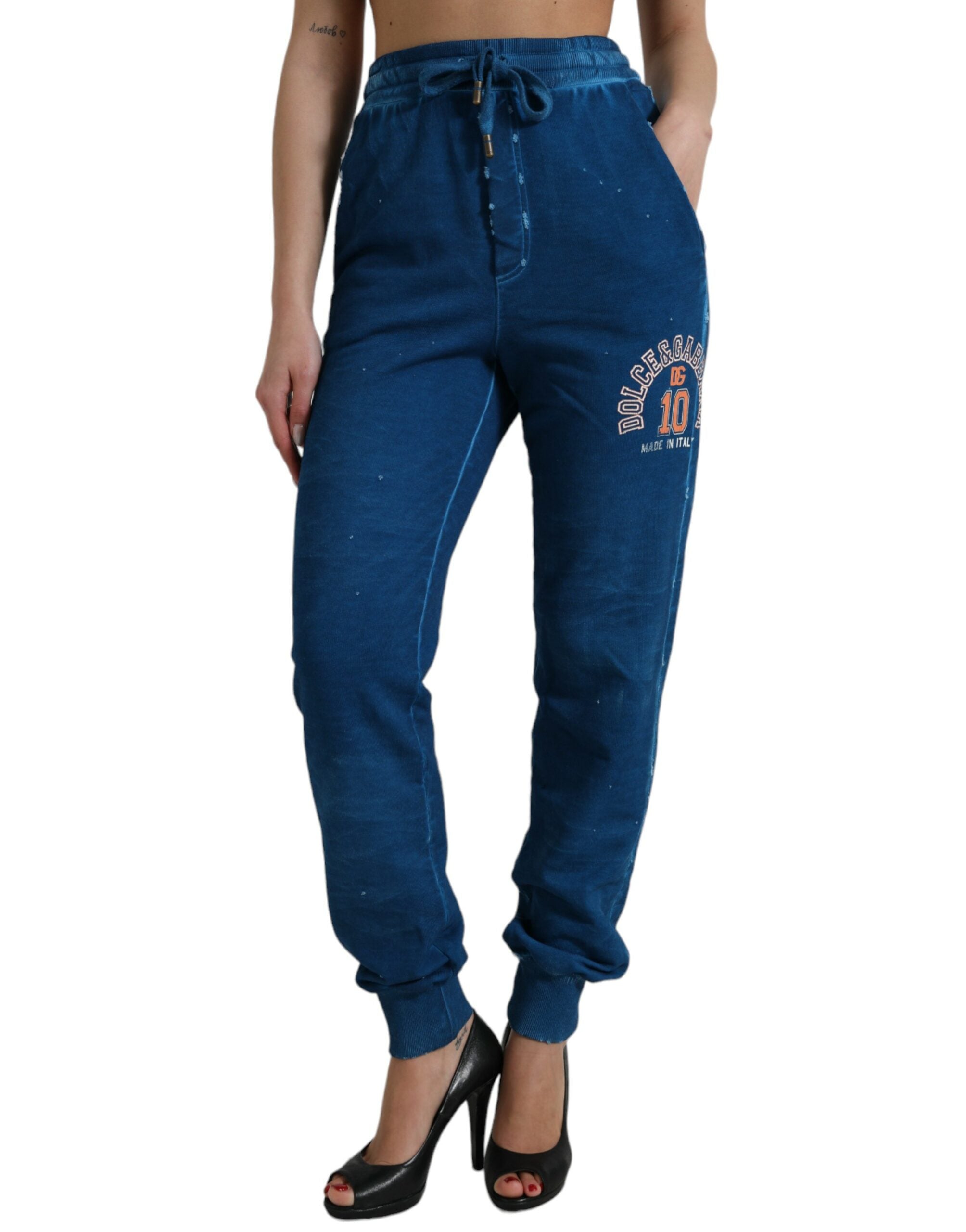 Dolce & Gabbana Blå Logo Bomuld Bukser & Jeans