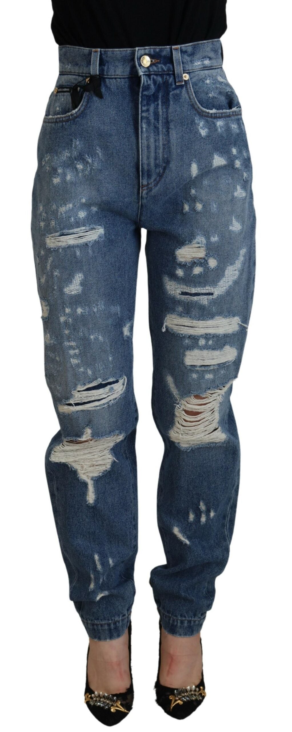 Dolce & Gabbana Blå Tattered Skinny Denim Bomuld Jeans