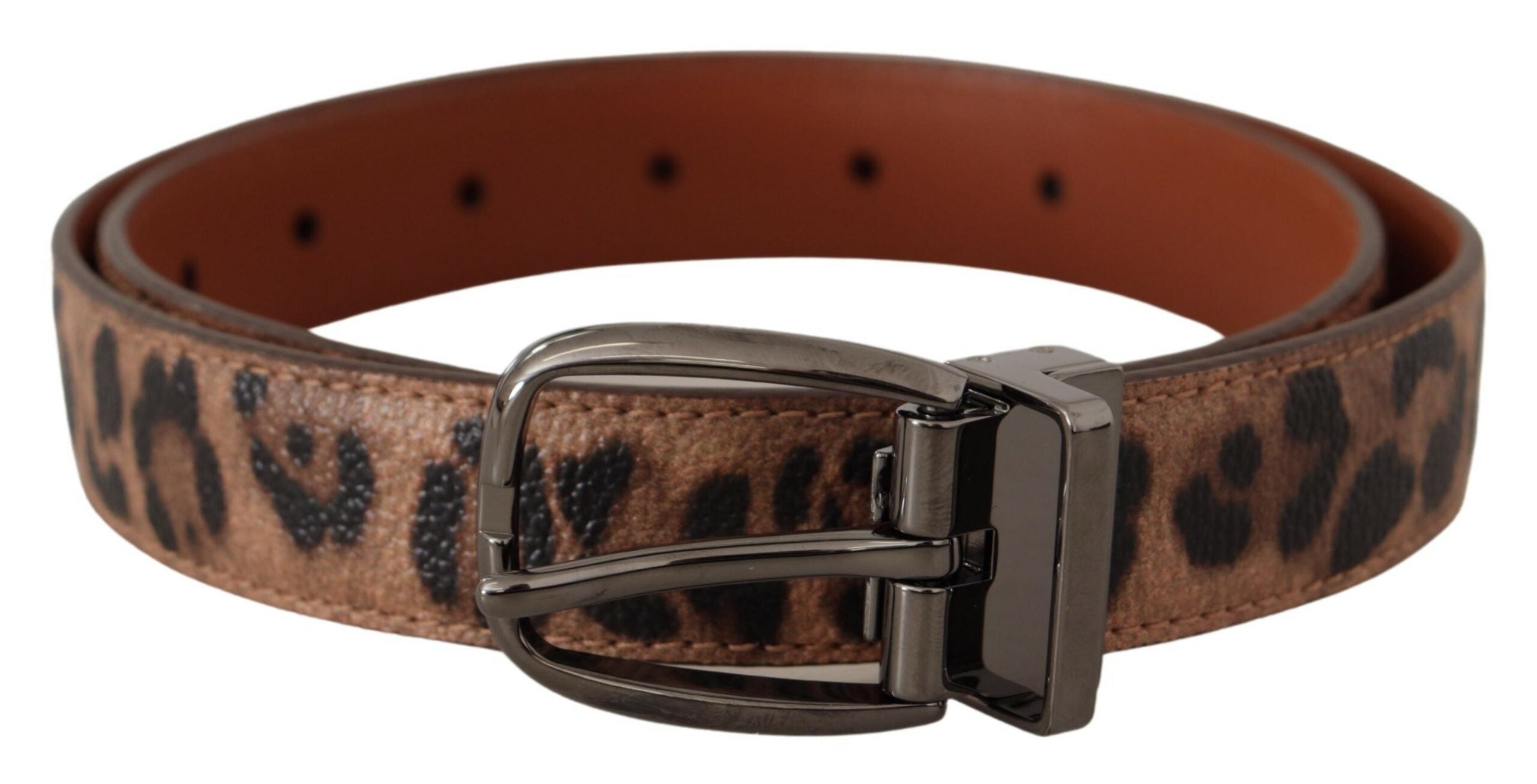 Dolce & Gabbana Brun Leopard Embossed Læder Buckle Bælte
