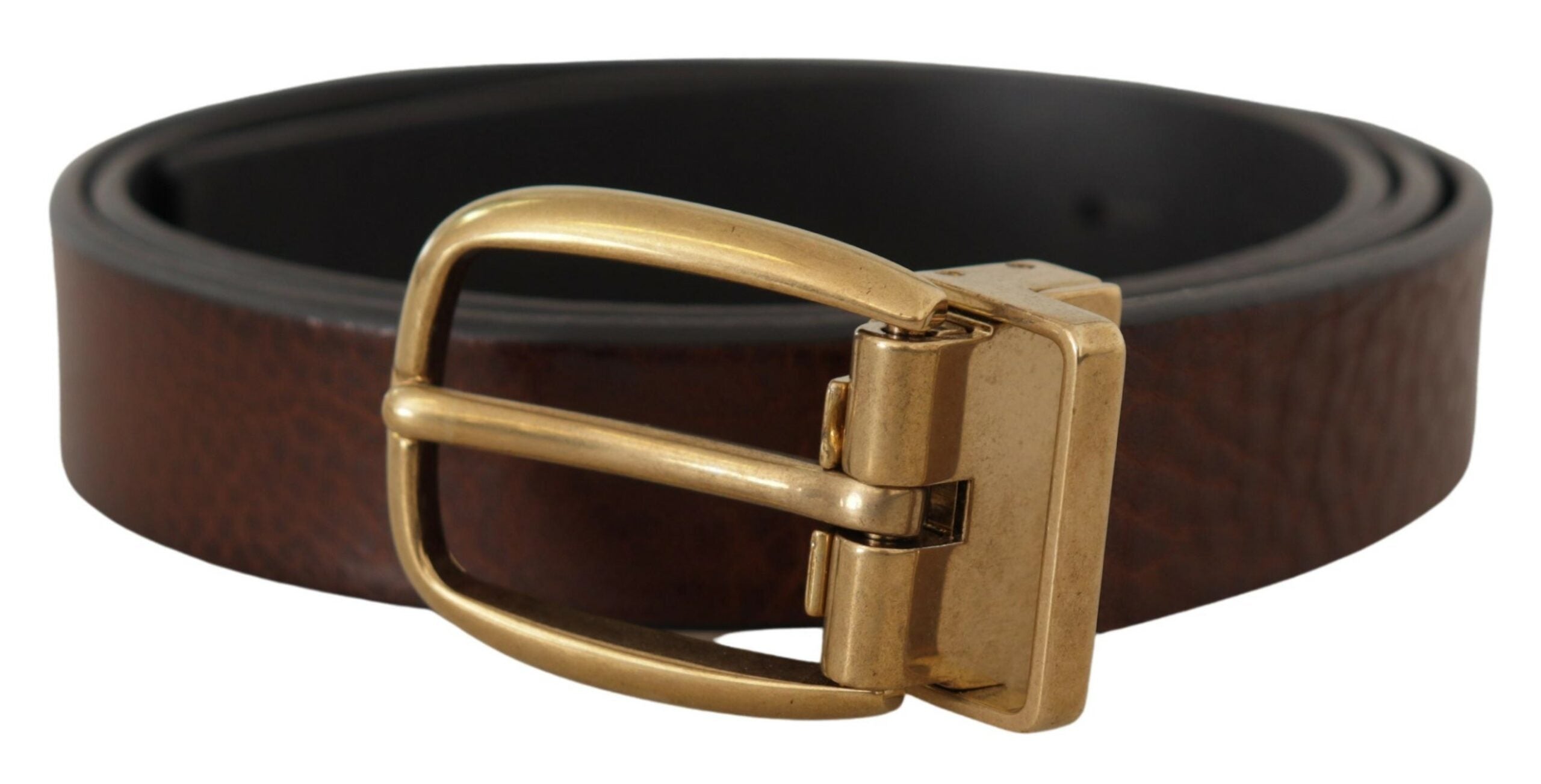 7: Dolce & Gabbana Brown Leather Vintage Style Brass Metal Buckle Belt