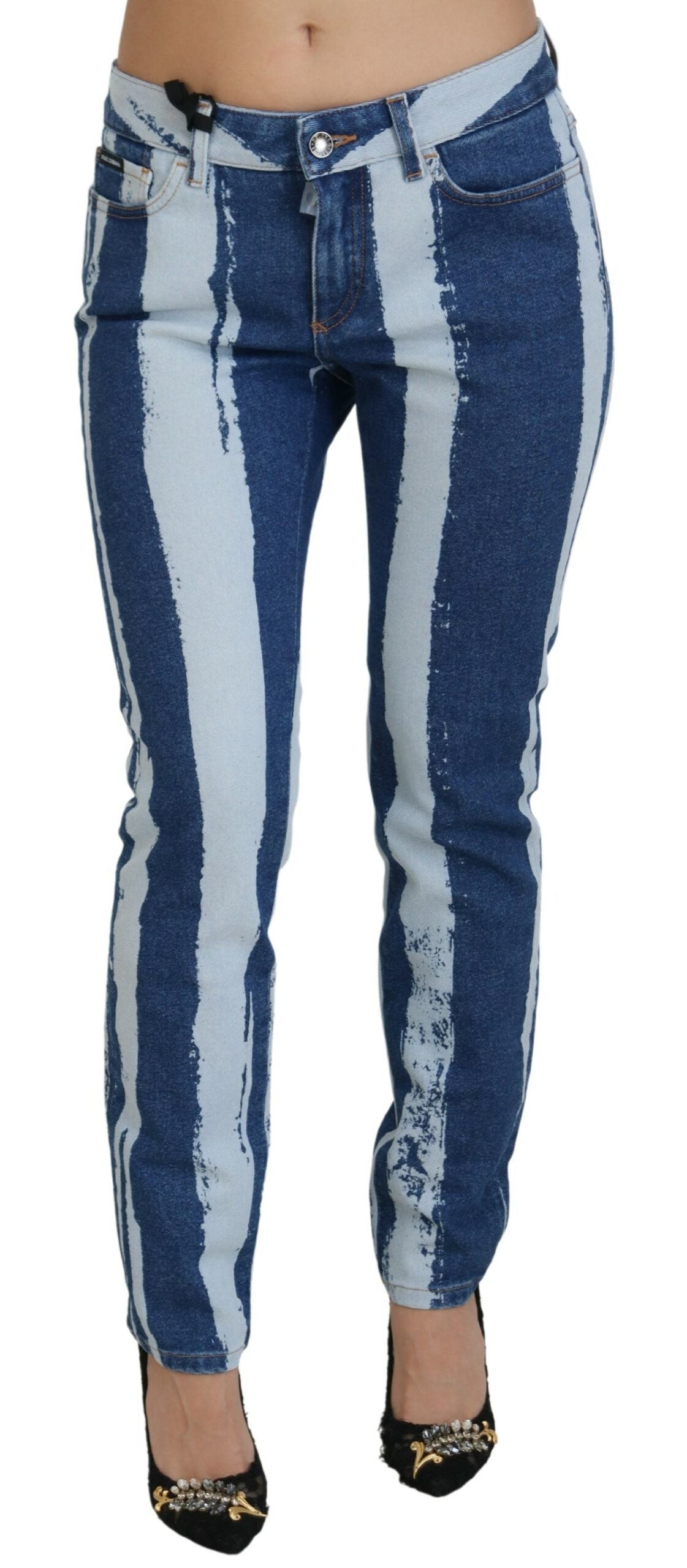 Dolce & Gabbana Cobalt Blå Stripes Skinny Denim Bomuld Jeans