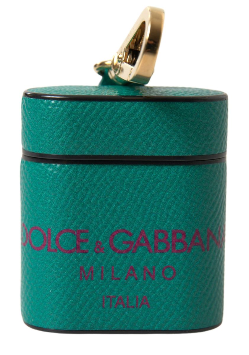 Dolce & Gabbana Grøn Blå Skind Læder Logo Airpods Holder