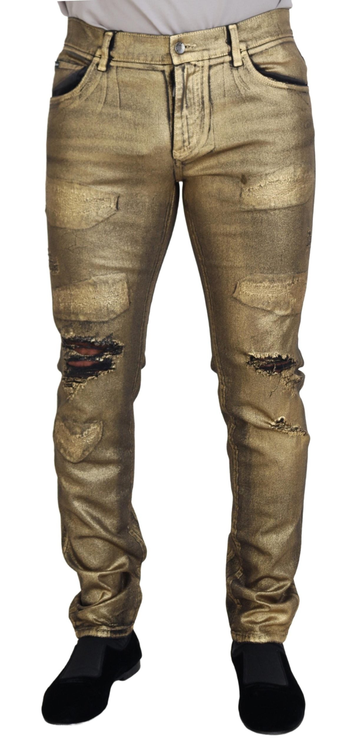 Dolce & Gabbana Guld Bomuld Bukser & Jeans