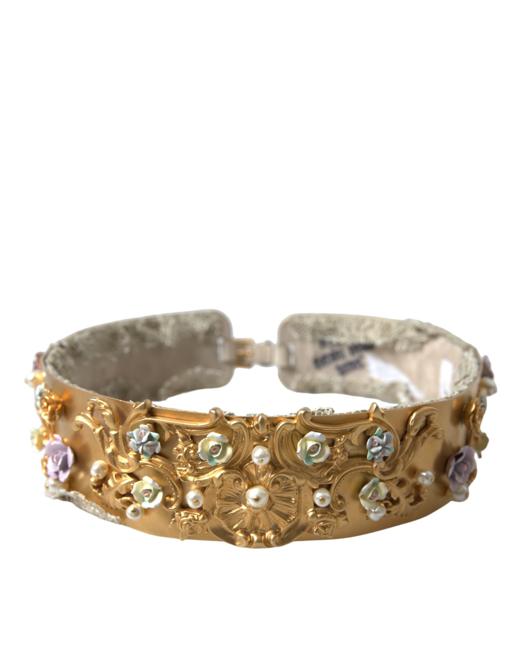 Dolce & Gabbana Guld Brass Faux Pearl Floral Embellished Bælte
