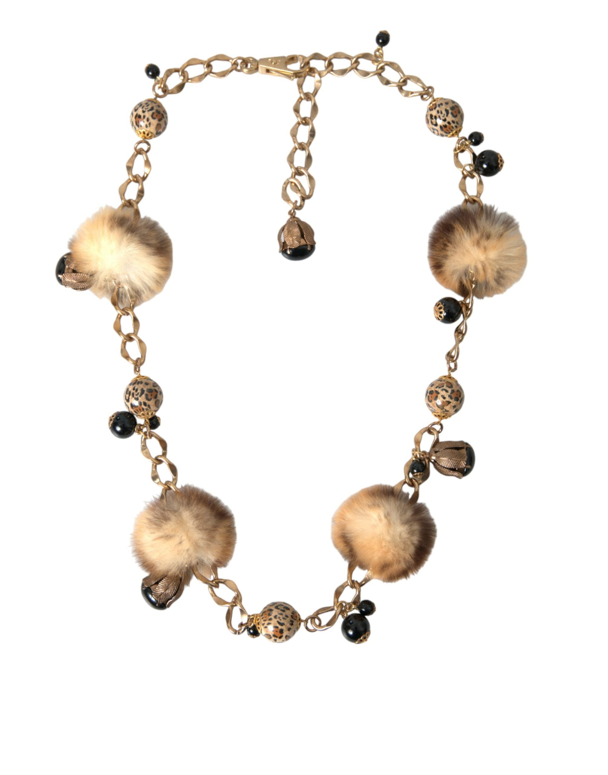 Dolce & Gabbana Guld Brass Leopard Fur Pearl Collier Chain Bælte