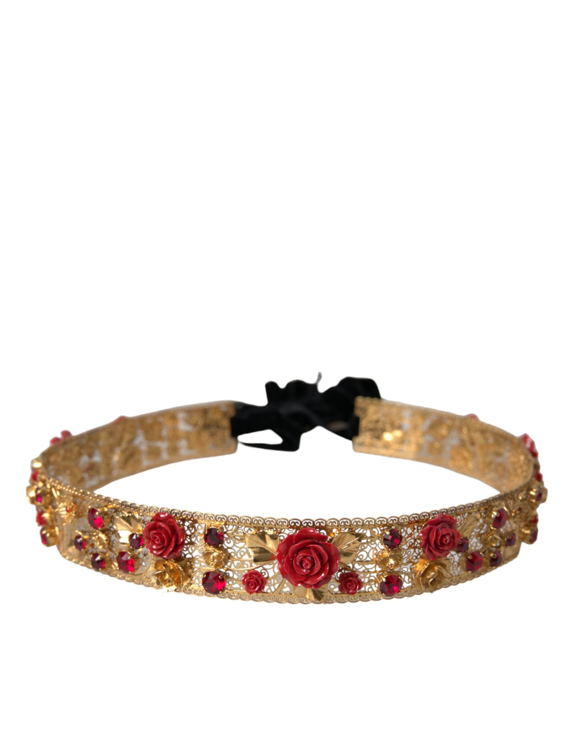 Dolce & Gabbana Guld Brass Rød Roses Crystal Jewel Waist Bælte