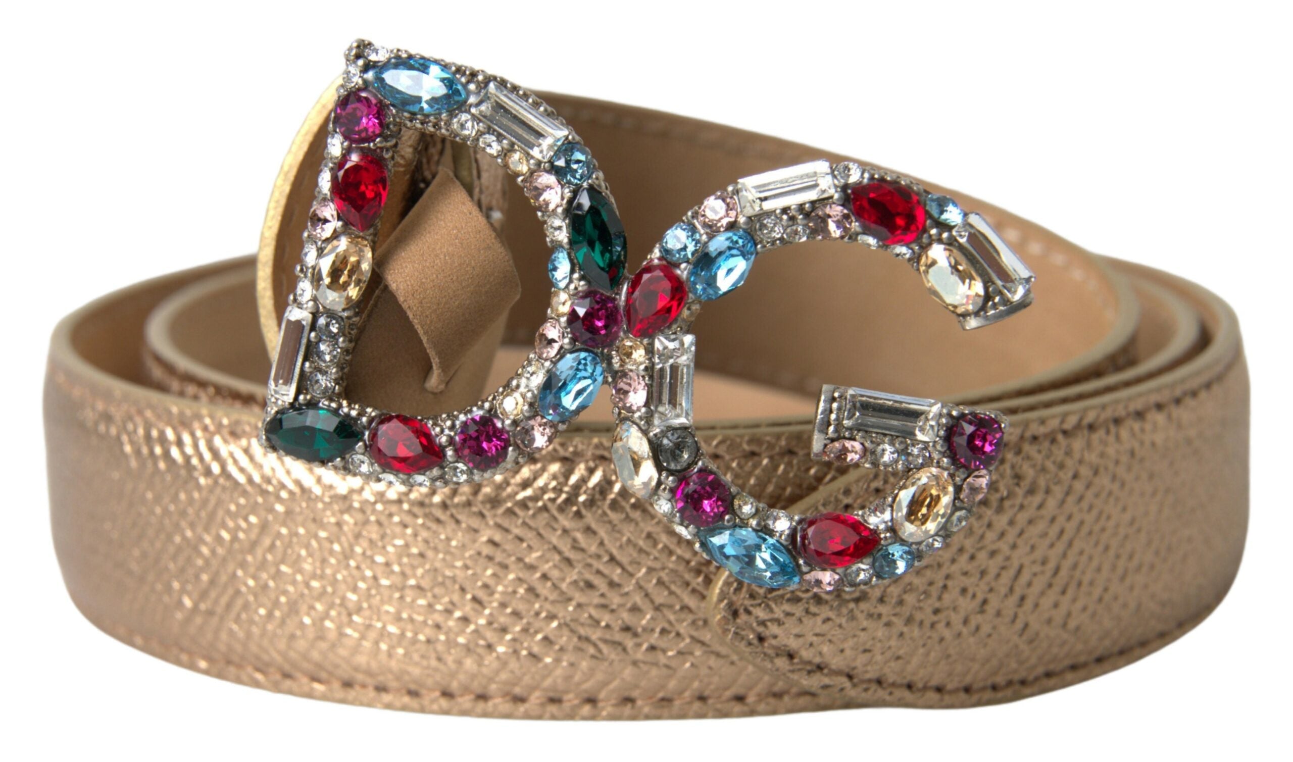 Dolce & Gabbana Guld Læder DG Krystal Spænde Bælter