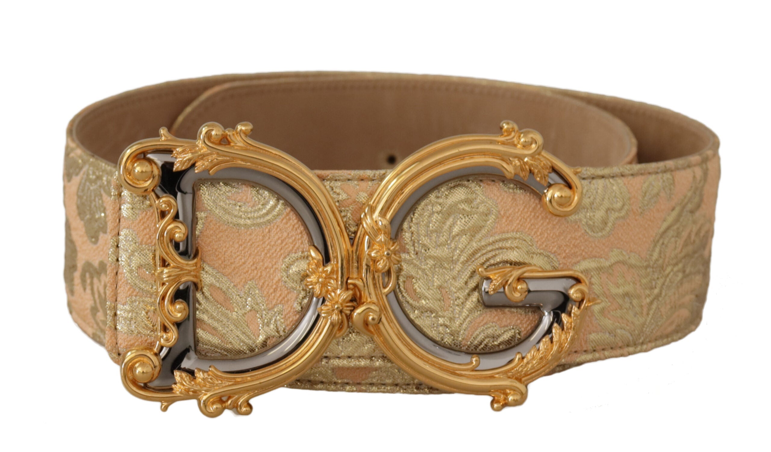 Dolce & Gabbana Guld Wide Waist Jacquard Baroque DG Logo Buckle Bælte