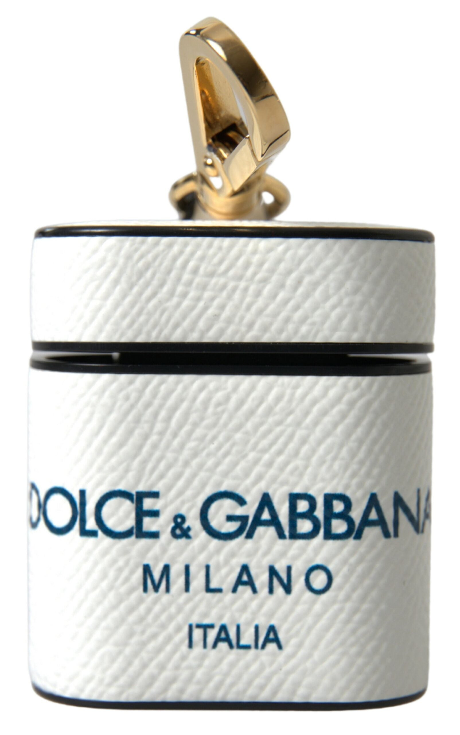 Dolce & Gabbana Hvid Blå Skind Læder Logo Airpods Holder