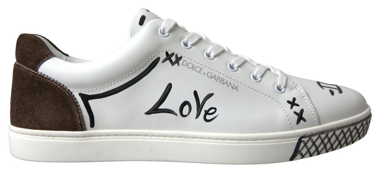 Dolce & Gabbana Hvid Læder Brun LOVE Casual Sneakers