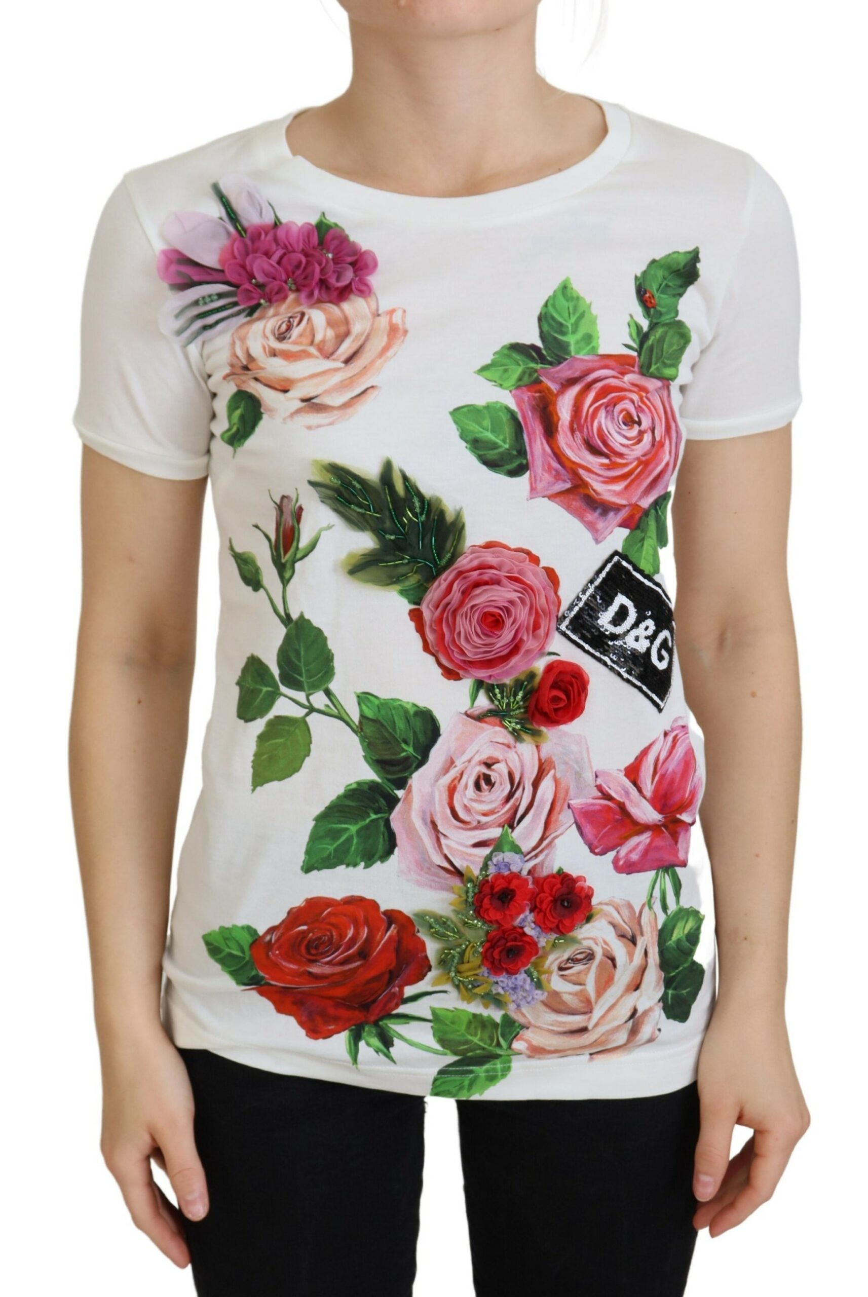 Dolce & Gabbana Hvid Rose DG Logo Bluse