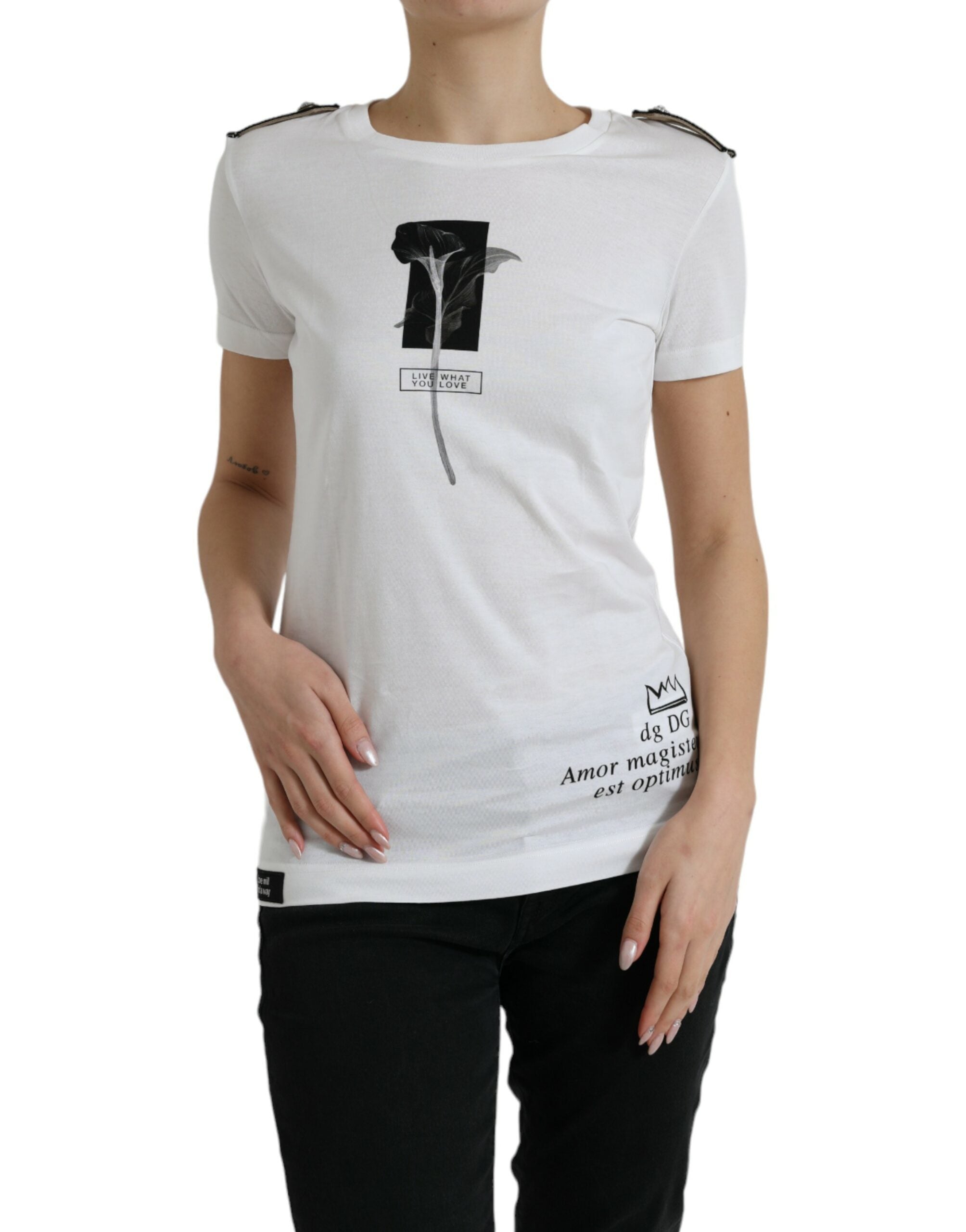 Dolce & Gabbana Hvid Sort Bomuld T-shirt