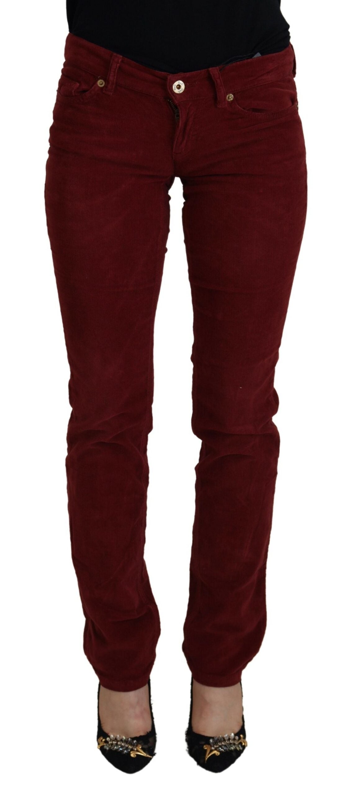 Billede af Dolce & Gabbana Maroon Corduroy Slim Fit Dame Casual Bukser & Jeans