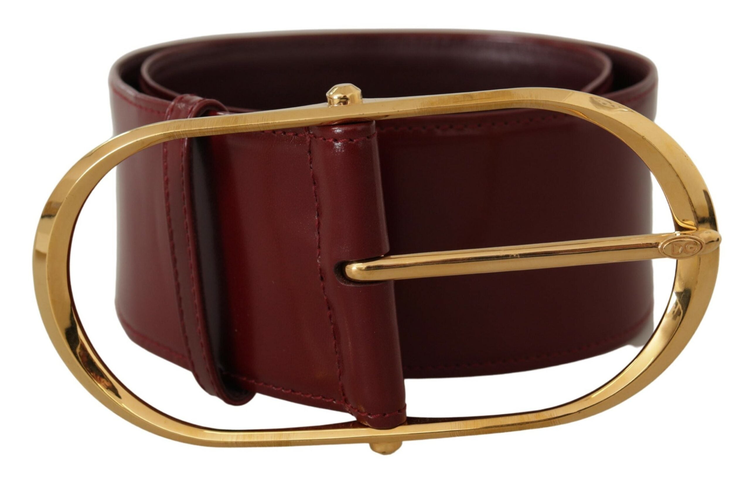 Dolce & Gabbana Maroon Læder Guld Tone Metal Spænde Bælte