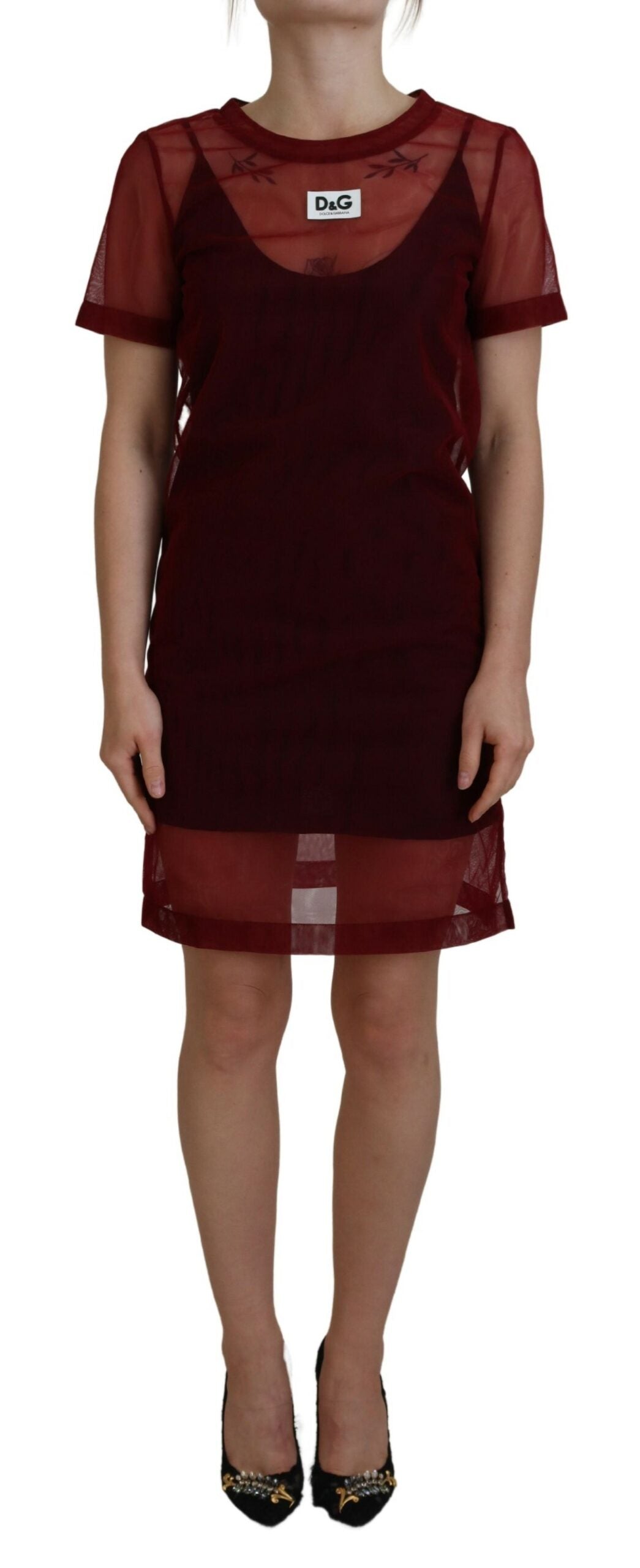 8: Dolce & Gabbana Maroon Nylon Mini Kjole