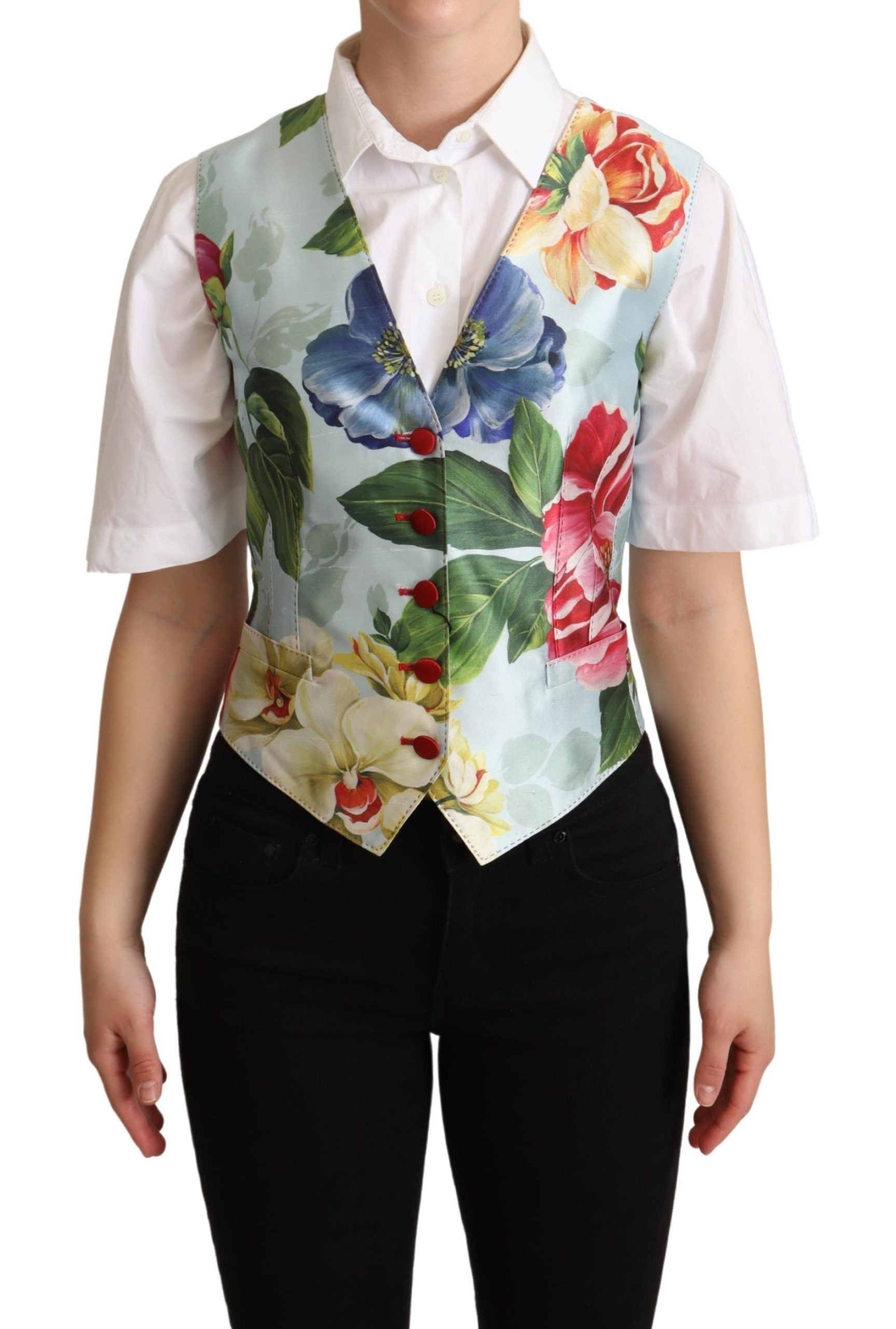 Dolce & Gabbana Mint Floral Silke Waistcoat Vest