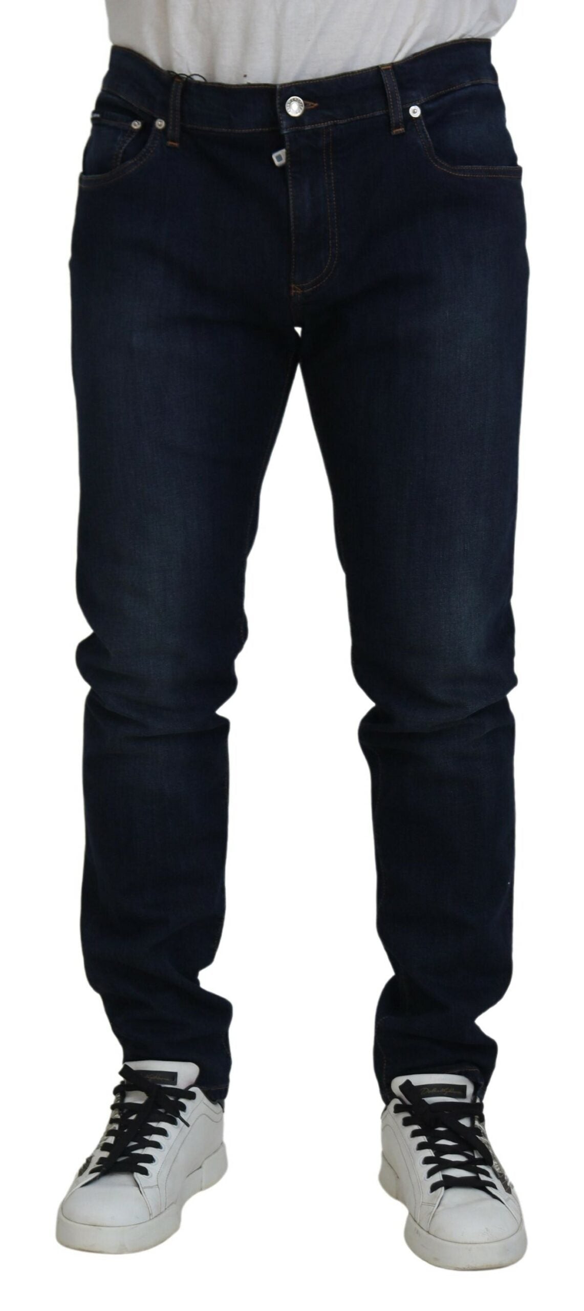 Dolce & Gabbana Mørke Blå Bomuld Stretch Skinny Bukser & Jeans