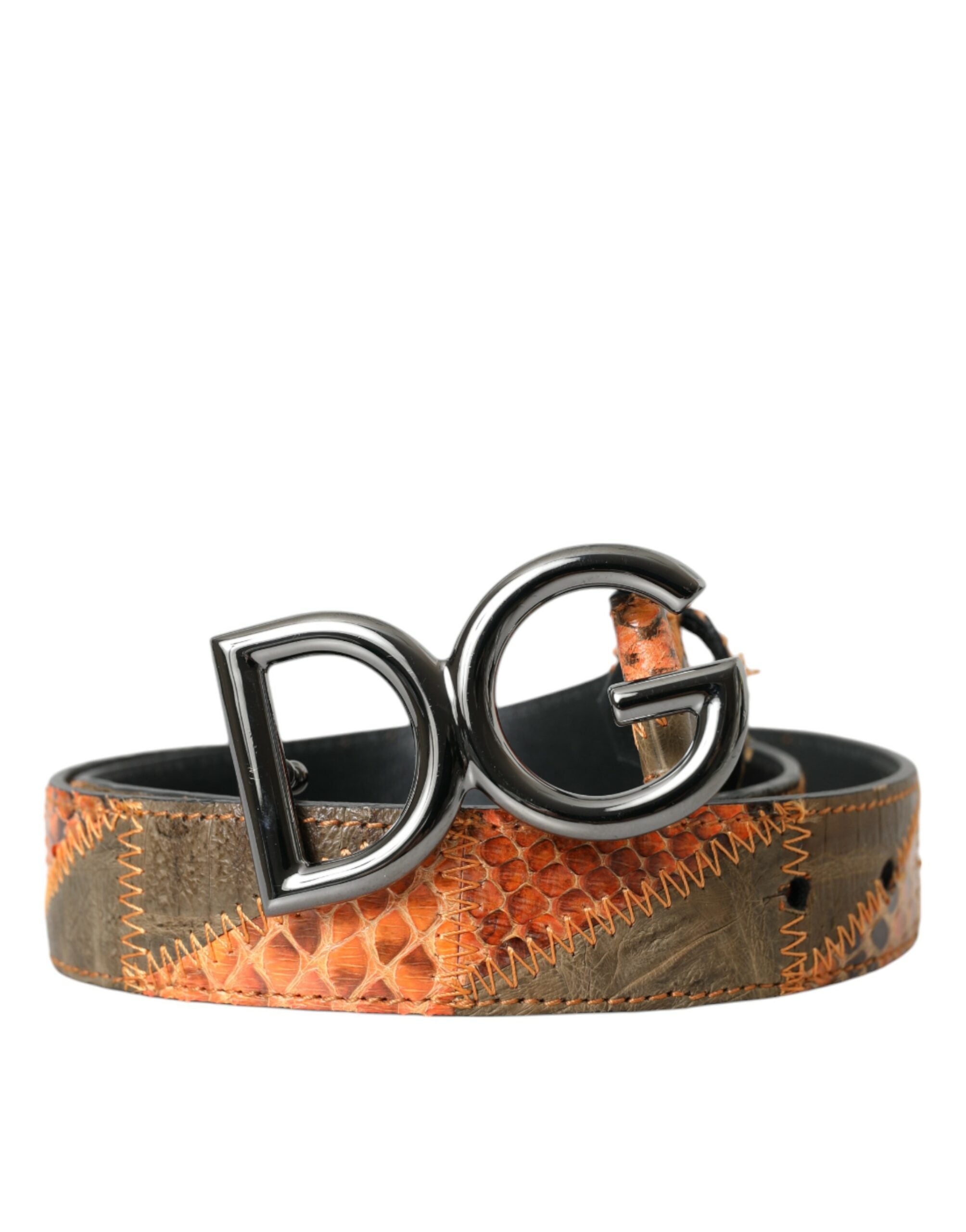 Dolce & Gabbana Patchwork Python Læder Logo Buckle Bælte Men