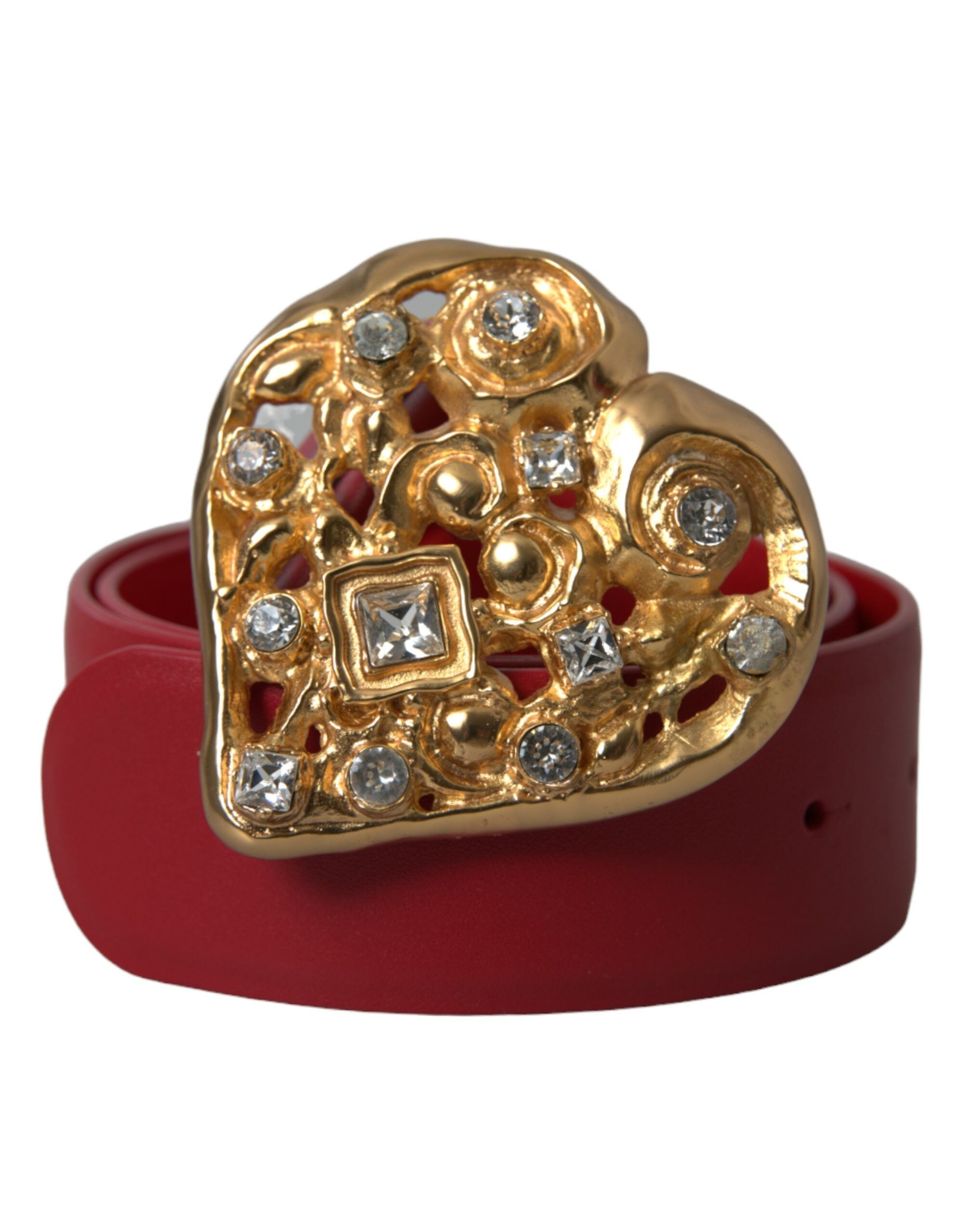Dolce & Gabbana Rød Læder Guld Heart Metal Buckle Bælte