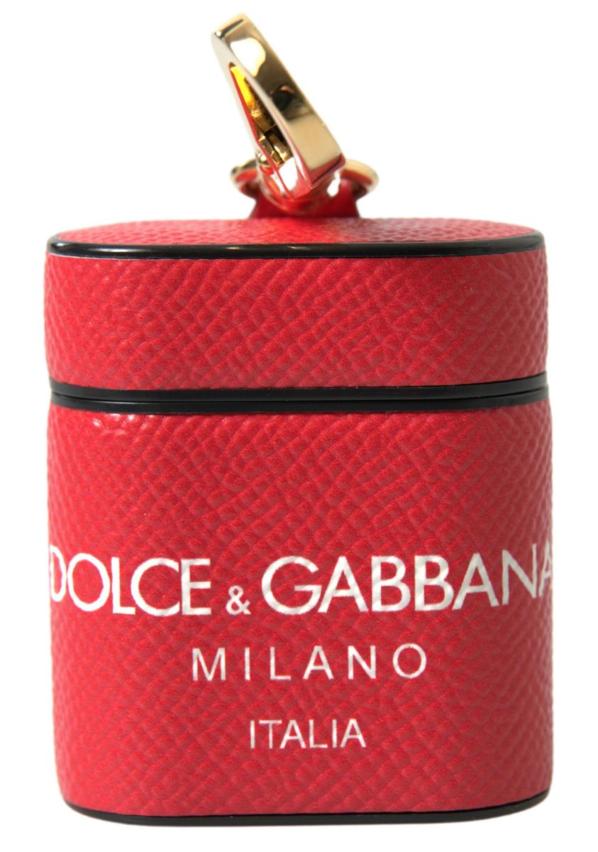 Dolce & Gabbana Rød Læder Logo Print Metal Airpods Holder