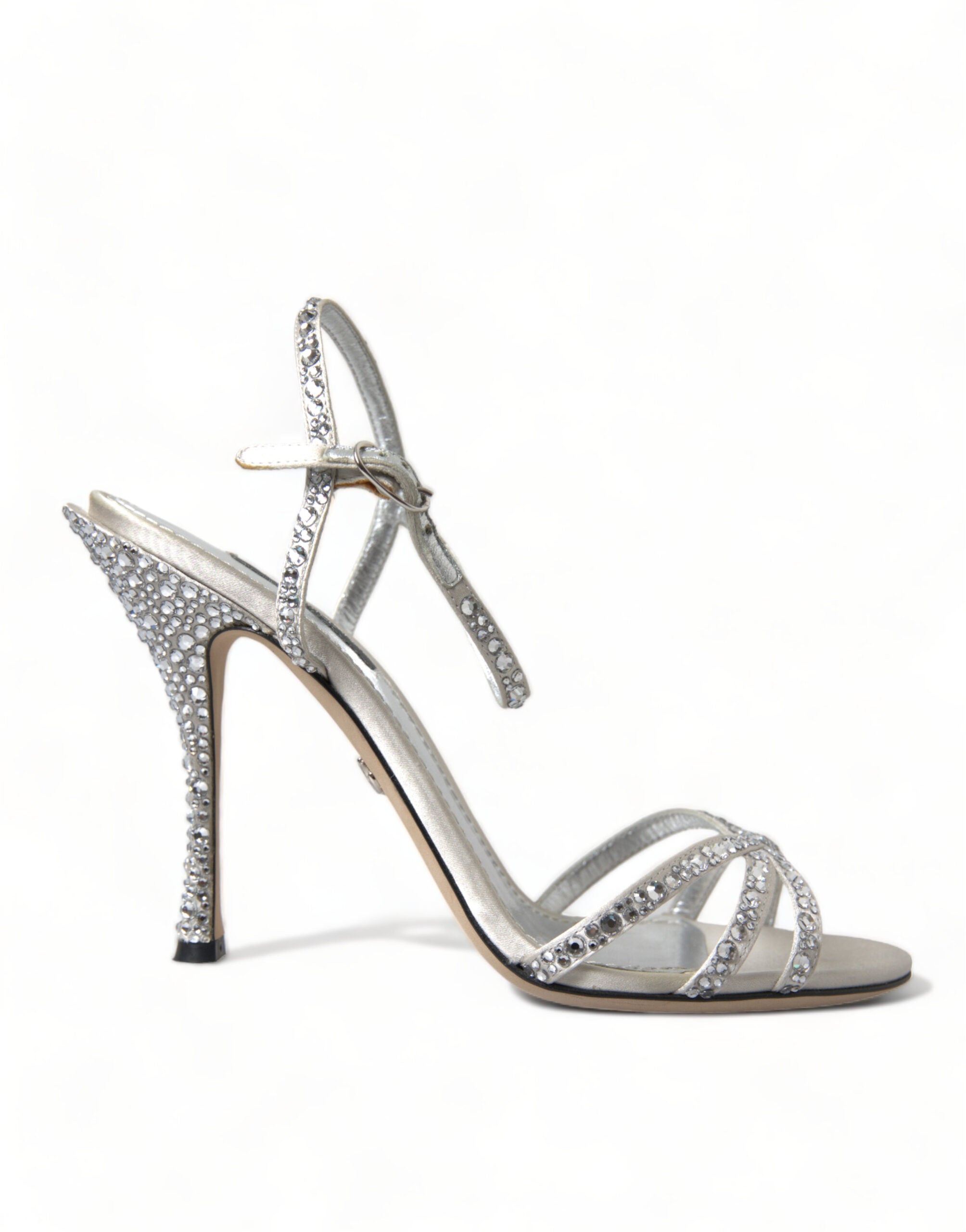 12: Dolce & Gabbana Sølv Krystal Ankle Rem Sandaler