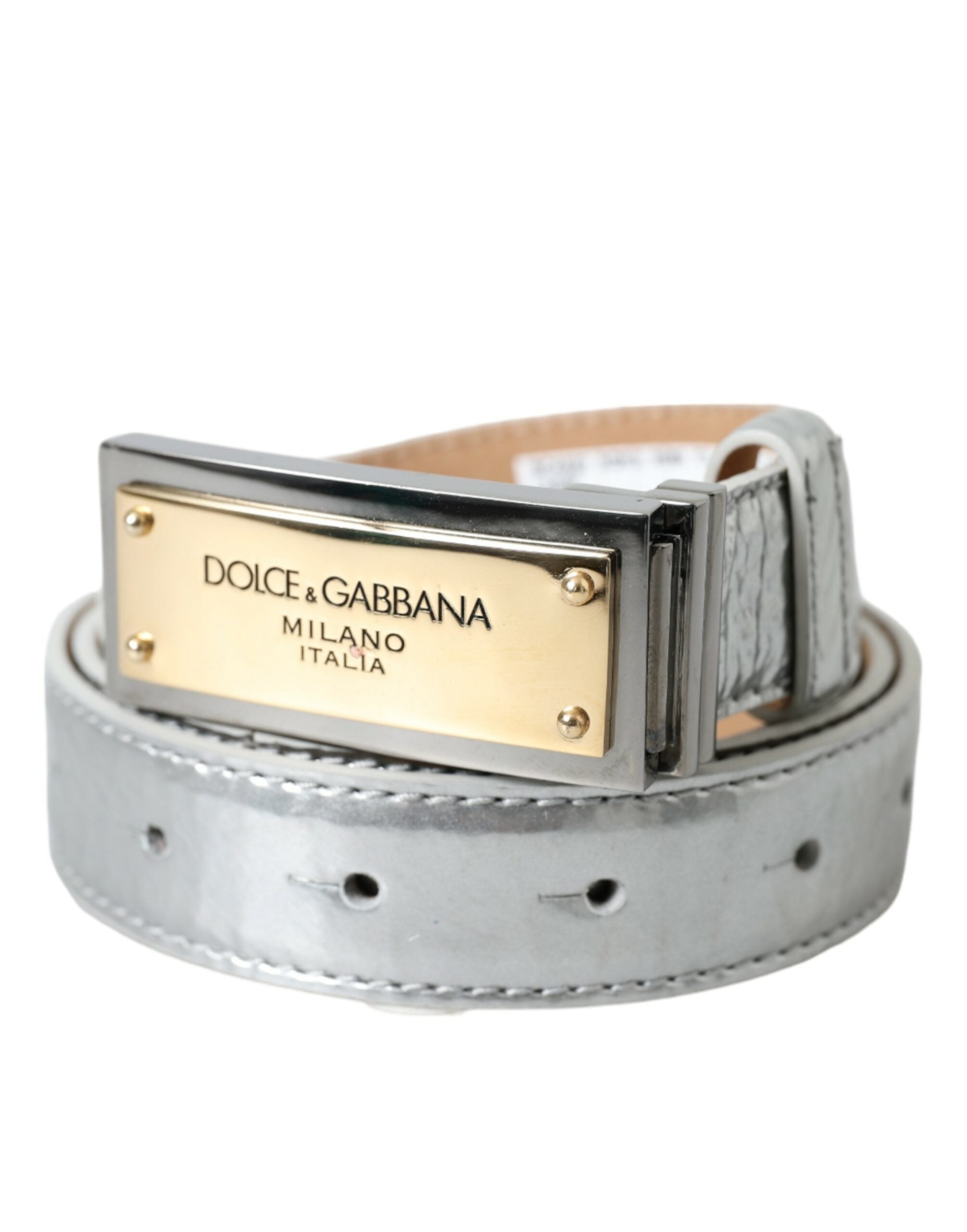 Dolce & Gabbana Sølv Læder Metal Logo Buckle Bælte Men