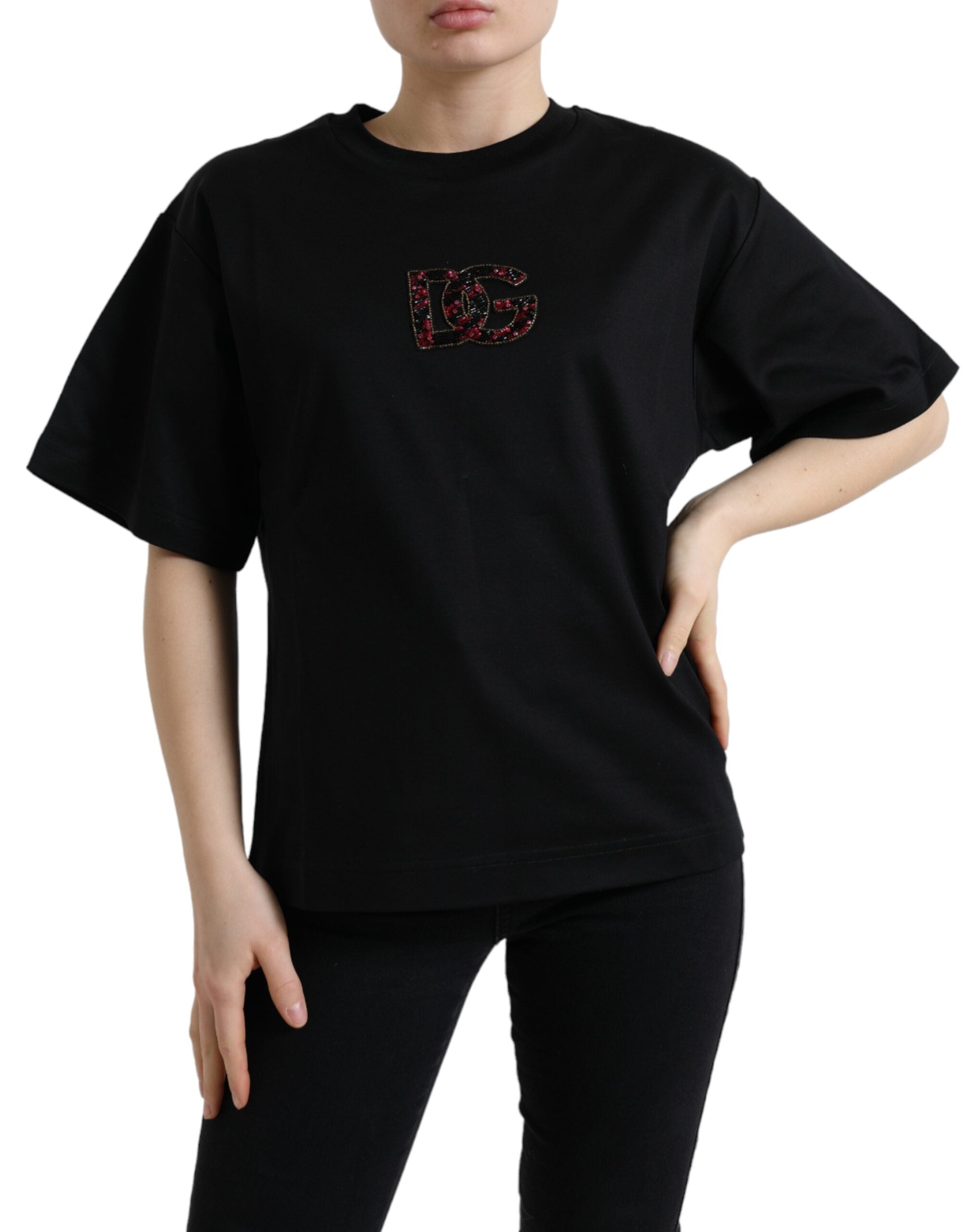 Dolce & Gabbana Sort Bomuld DG Krystal T-shirt
