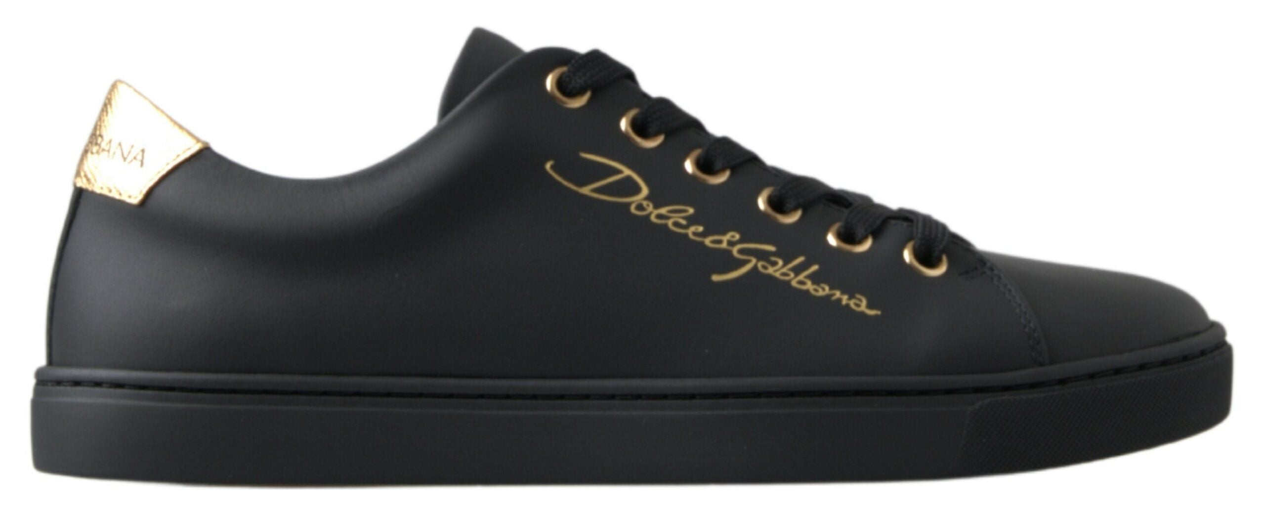 9: Dolce & Gabbana Sort Guld Læder Classic Sneakers