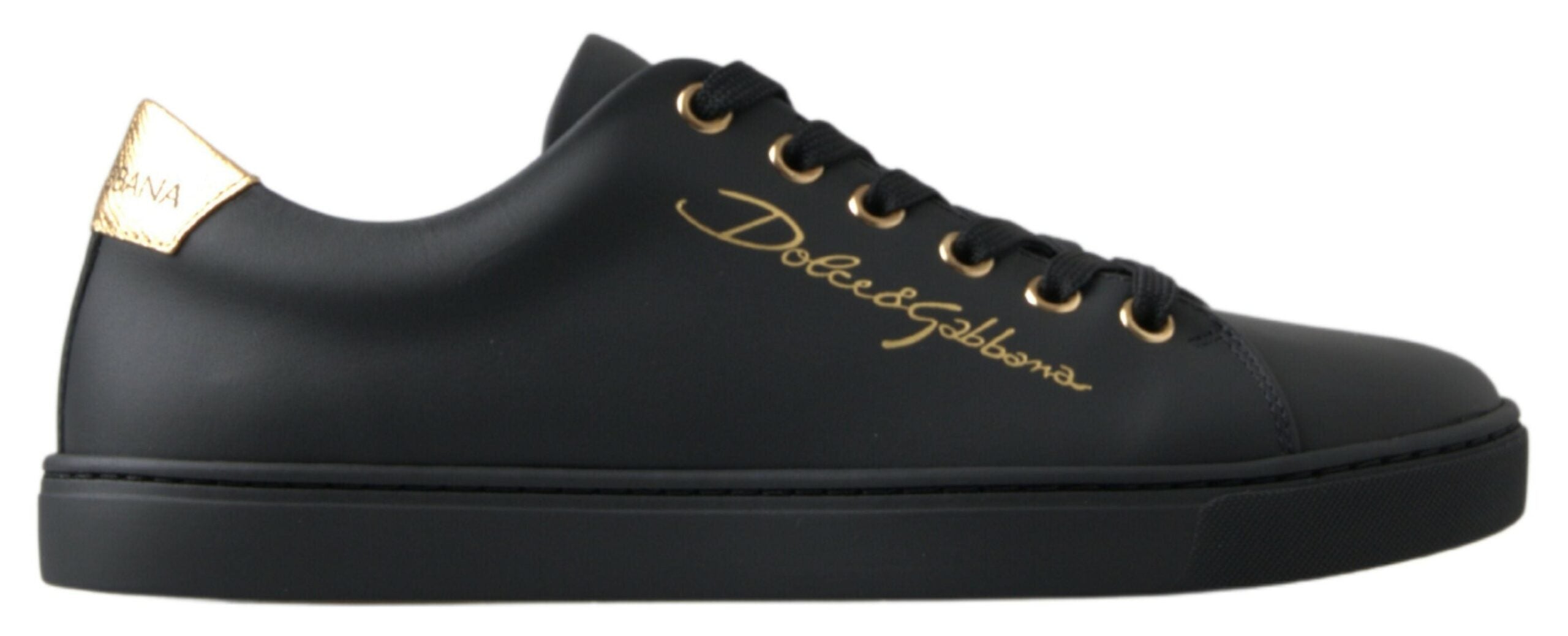 Dolce & Gabbana Sort Guld Læder Classic Sneakers