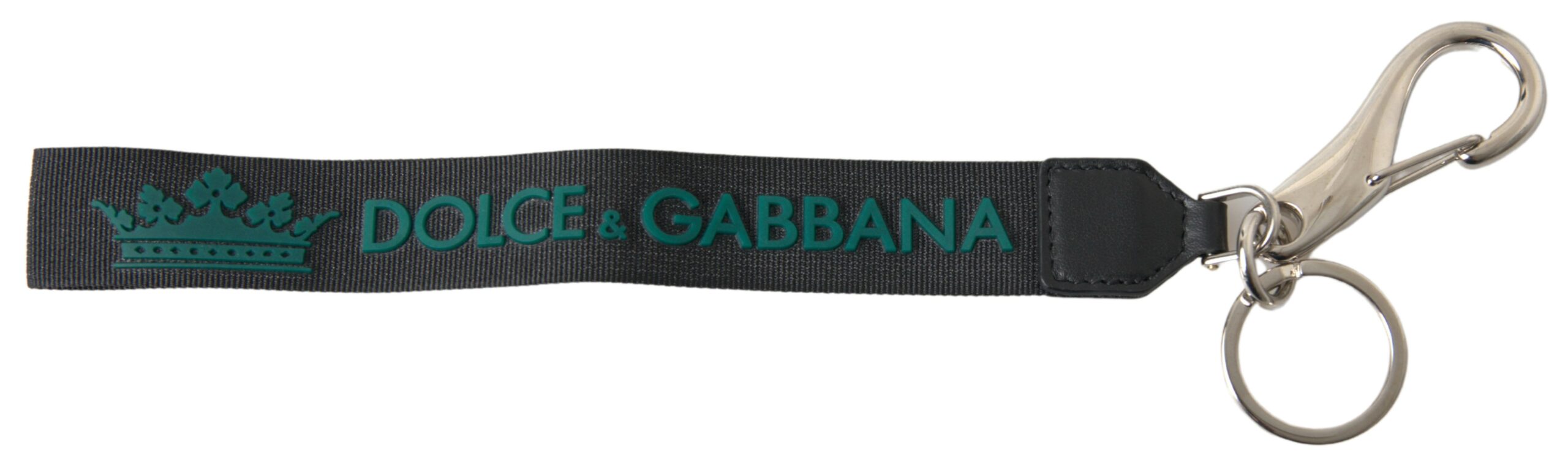 Dolce & Gabbana Sort Gummi DG Logo Sølv Metal Nøglering