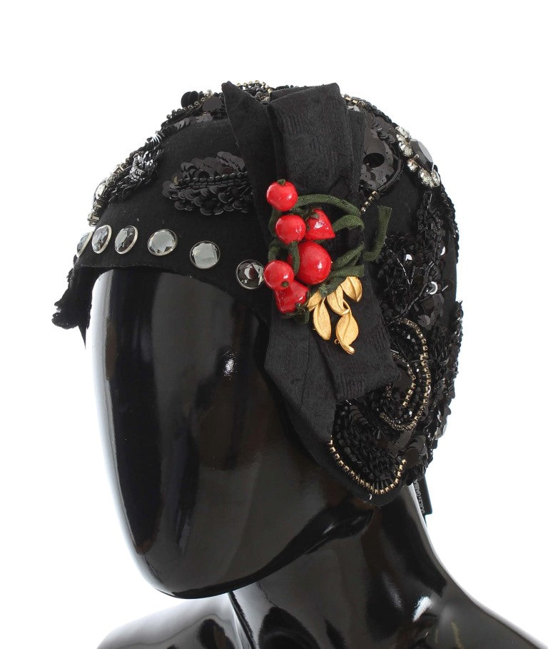 Dolce & Gabbana Sort Krystal Guld Broche Hat