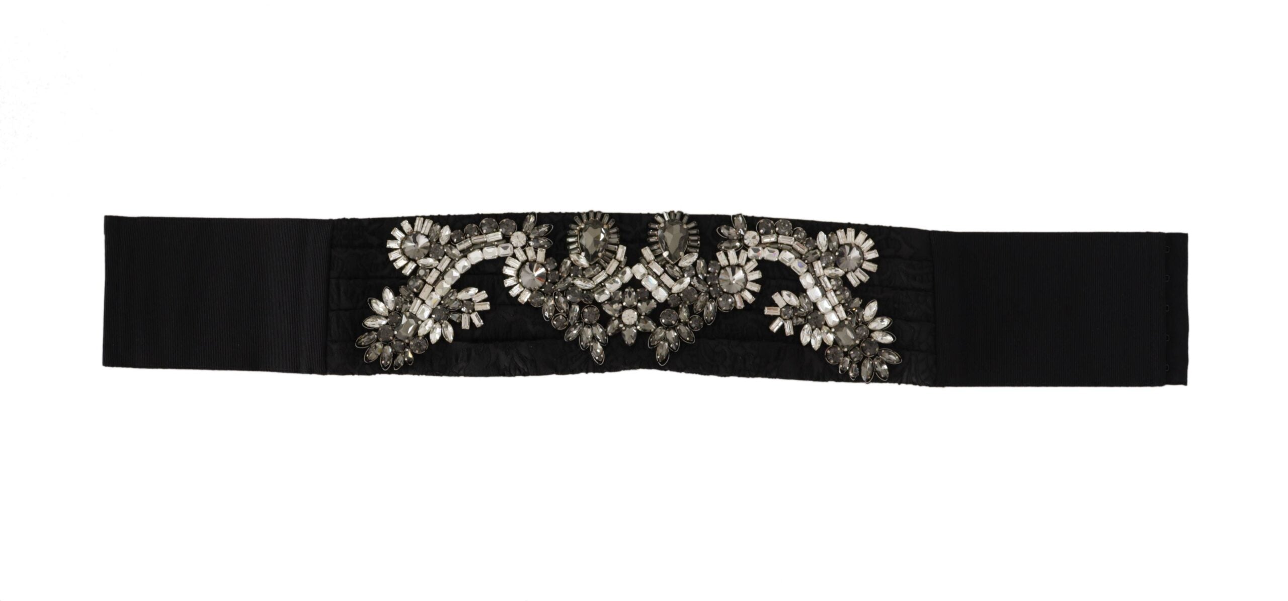 Dolce & Gabbana Sort Silke Brass Krystal Embellished Waist Bælte