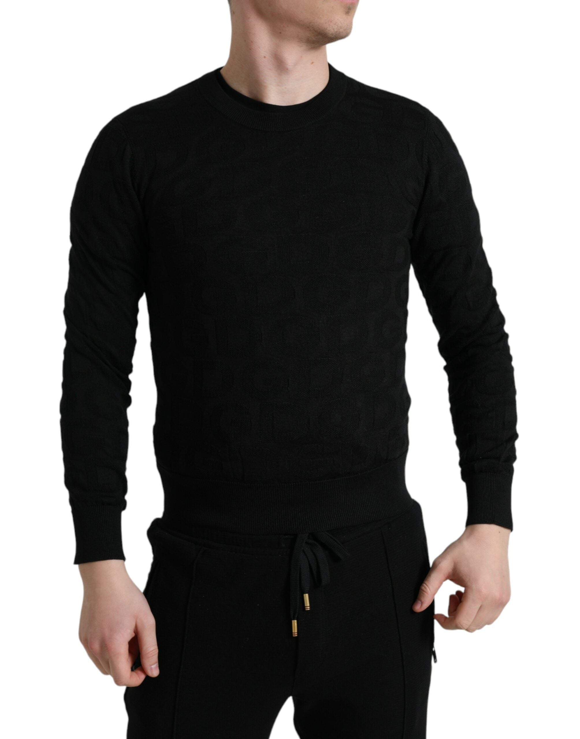 Dolce & Gabbana Sort Silke Crew Neck Men Pullover Sweater
