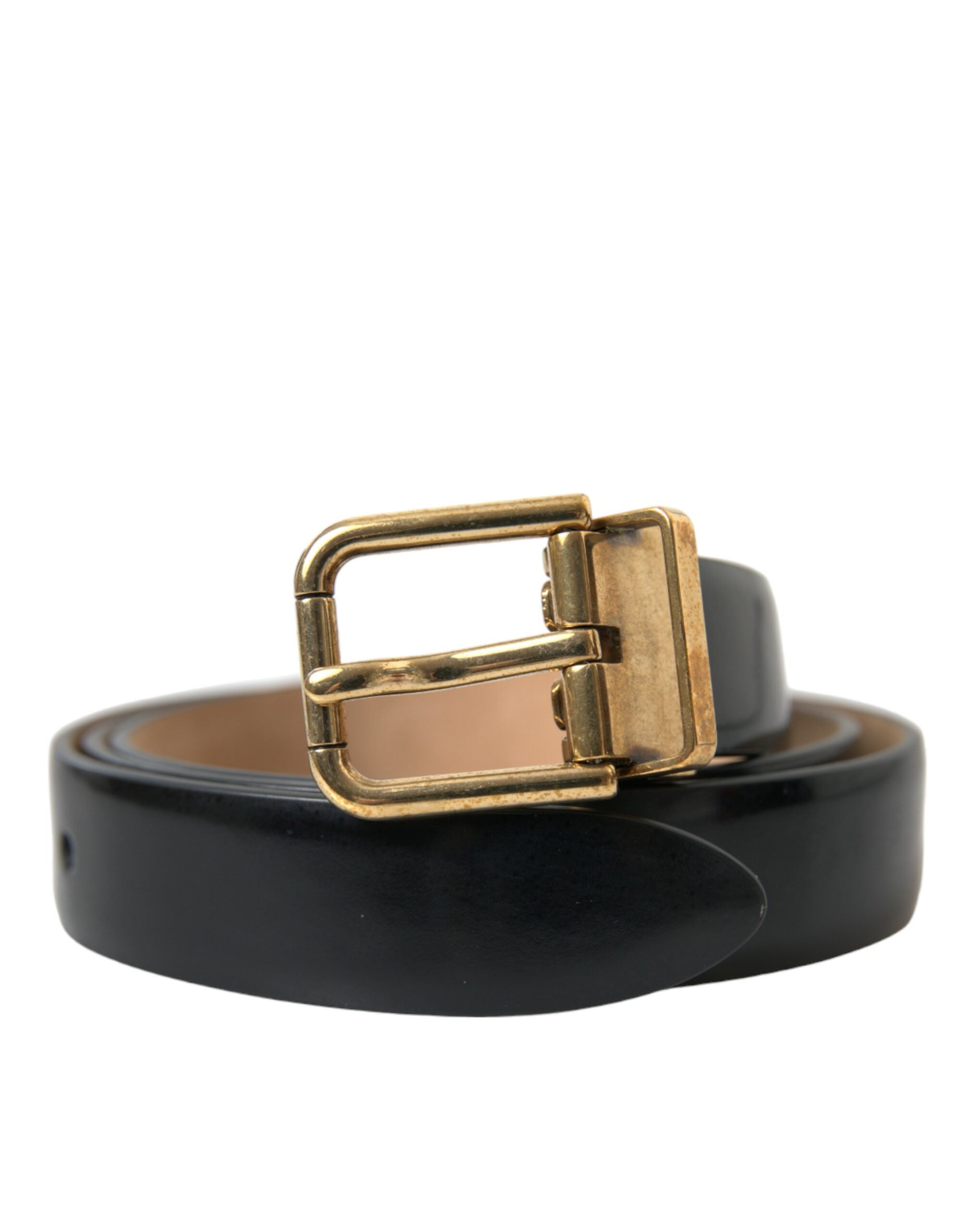 Dolce & Gabbana Sort Skind Læder Guld Metal Buckle Bælte