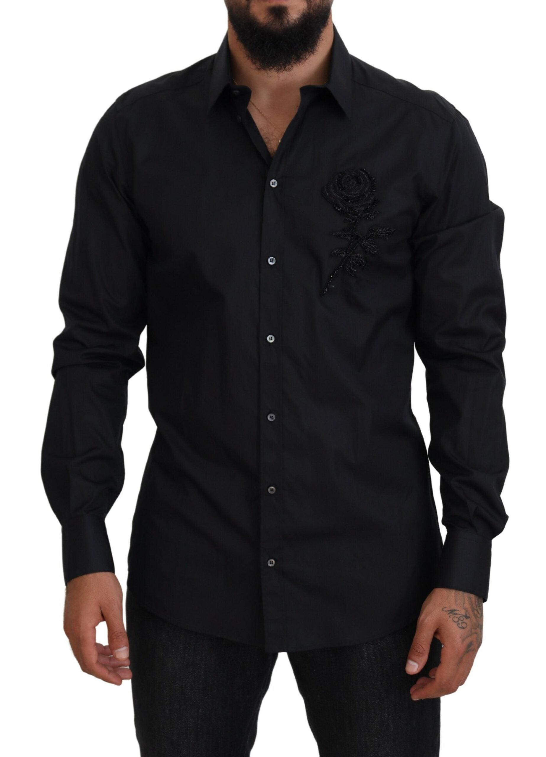 Dolce & Gabbana Sort Slim Fit Bomuld Skjorte