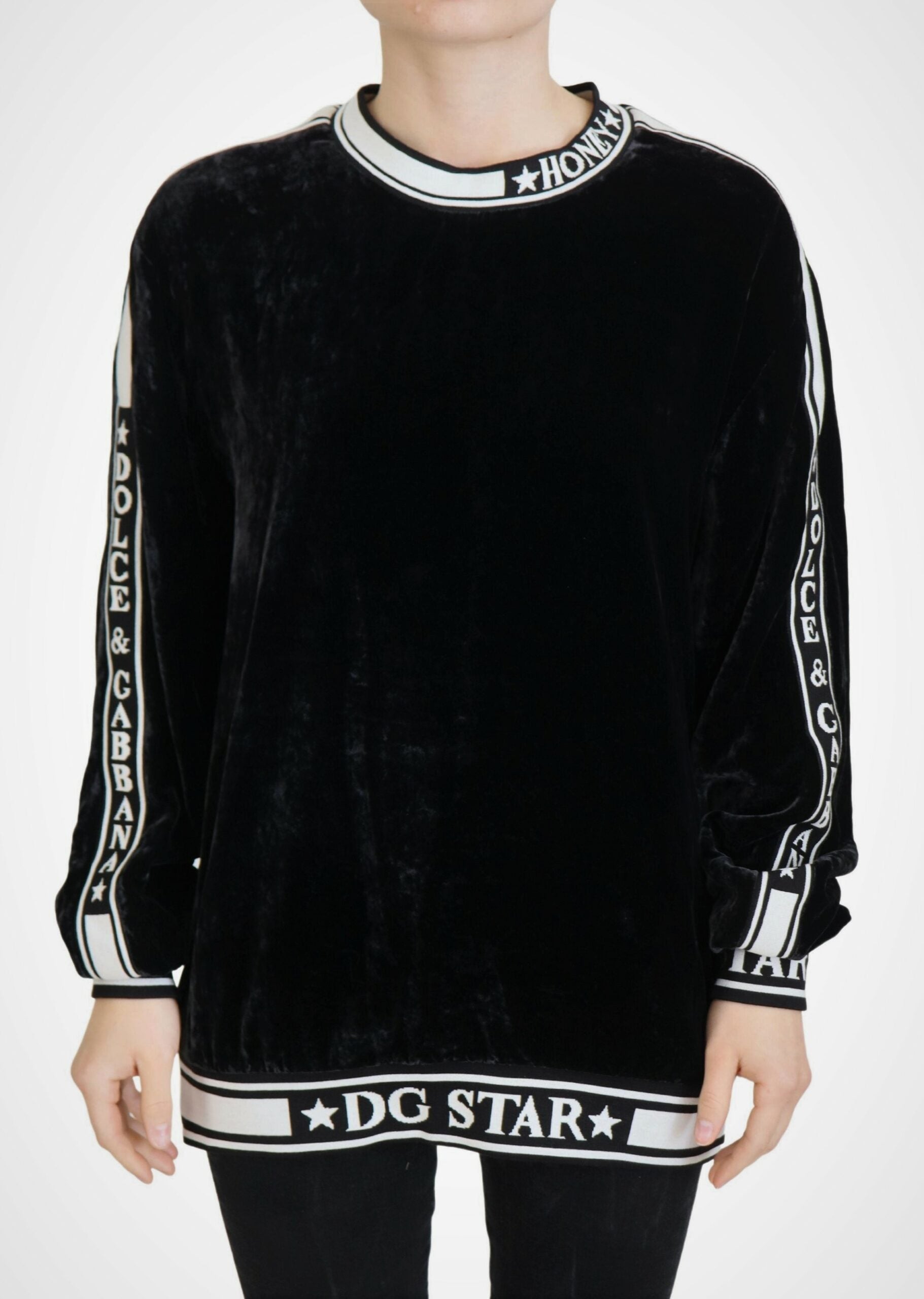 Dolce & Gabbana Sort Velvet Crewneck Pullover Sweater