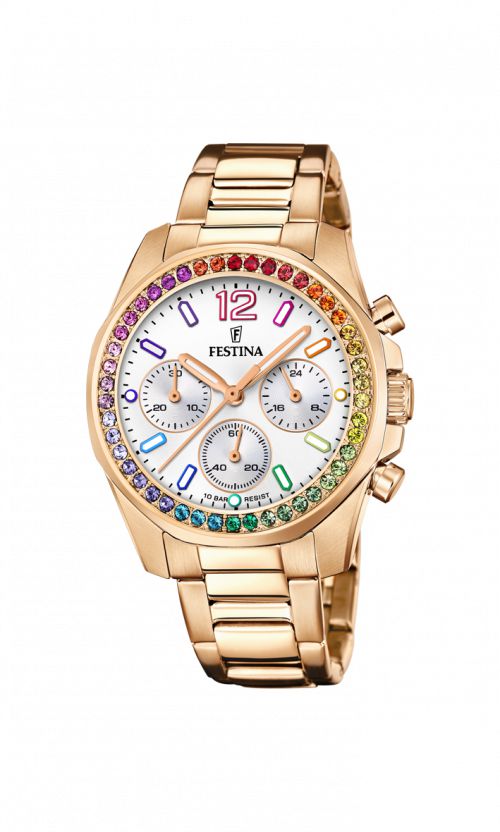 Festina - Rainbow Dameur i rosa gulddublé m. hvid skive og zirkonia