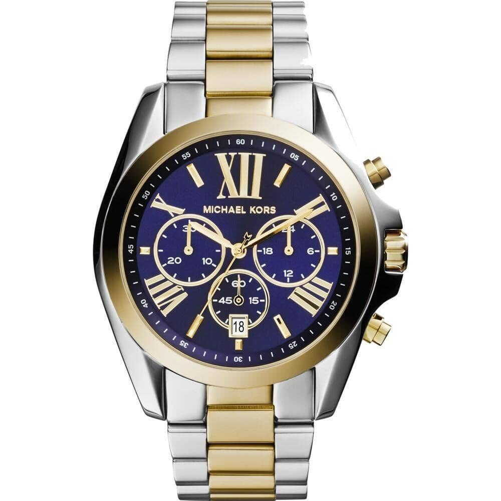 #2 - Michael Kors Bradshaw armbåndsur i stål/guld med blå skive, chronograph