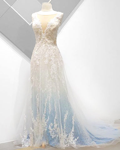 something blue wedding dress bridal dip dye