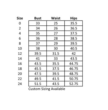 Size Chart – Renegade Bridal & Dye Lab