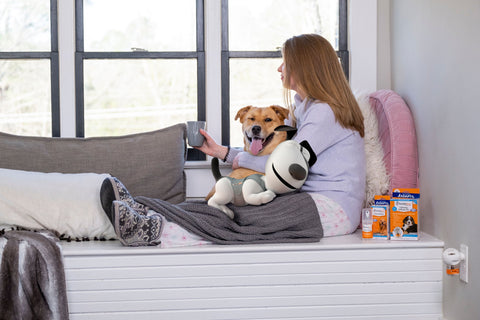 woman with dog using thunderease for dogs calming pheromones