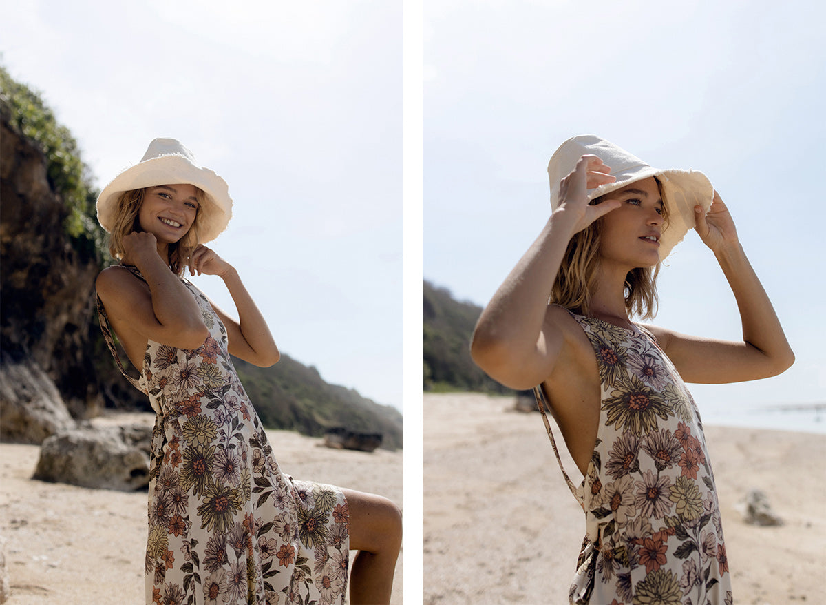 Waimea Dress - Rusty 70s Fleur and Canvas Bucket Hat