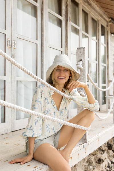 The Agatha Floral Top with the Hera Cotton Short in Sage