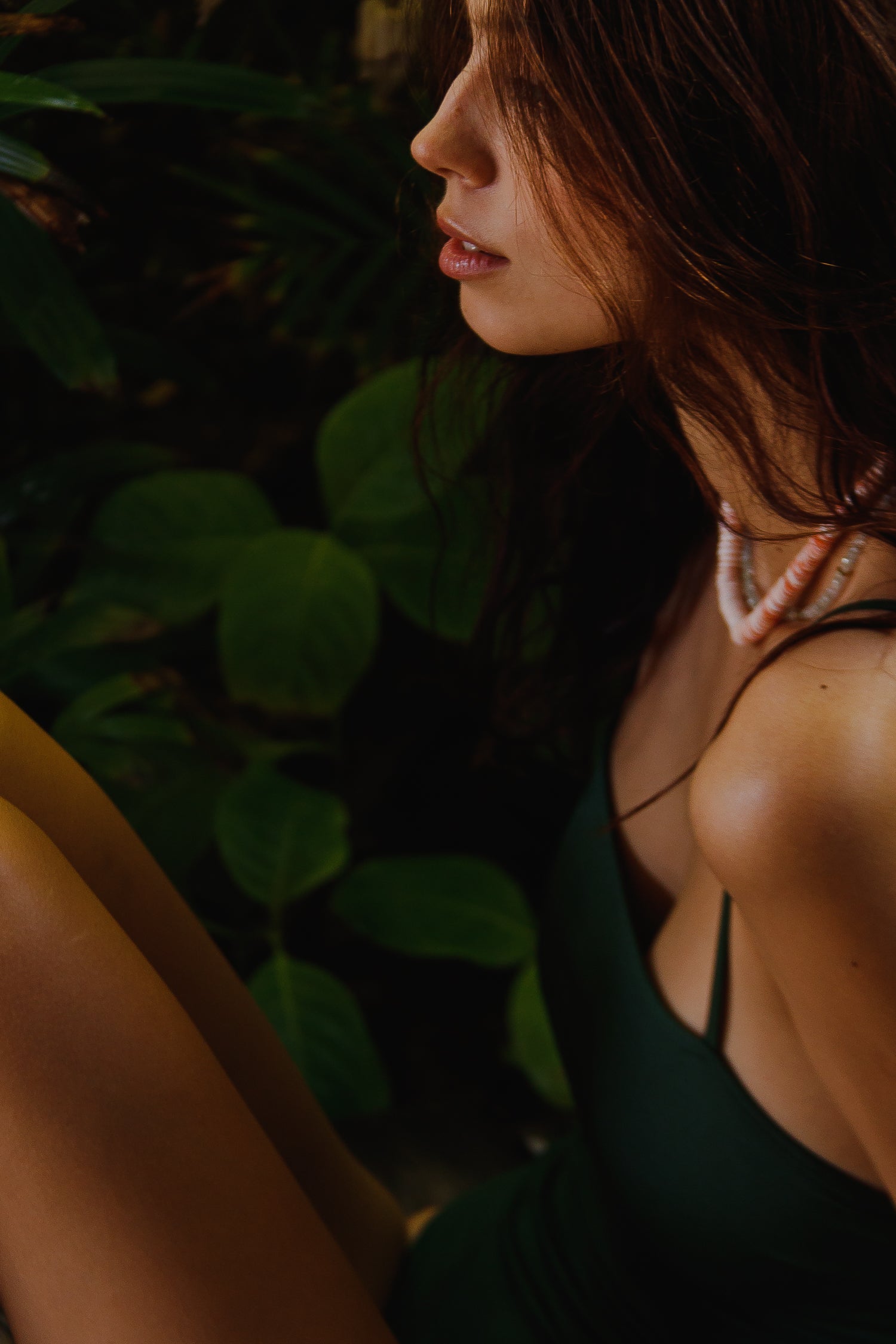 girl in a green swimsuit