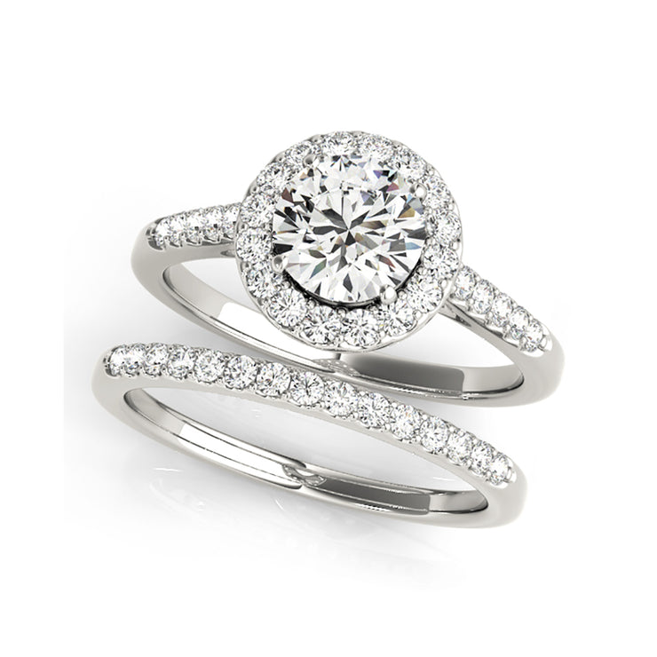Round Brilliant Cut Halo Diamond Engagement Ring with Side Diamonds( 0. ...